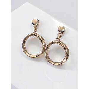 Fashion Gold Toned Textured Cirlce Drop Metal Clip On Earrings